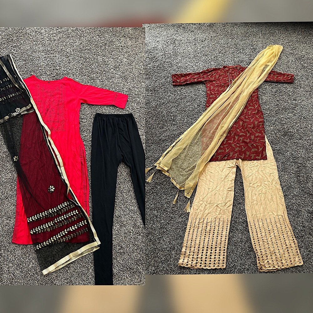 Indian 3 piece Salwar Kameez and Palazzo Suit with net dupattas. BUNDLE SET!